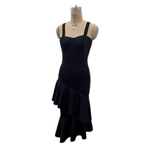 Goretty Medina Indigo Body Con Dress Asymmetry Ruffles Copa Cabana Party Sz M